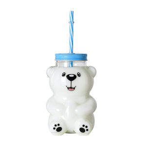 Bear straw cup with lid glass cup