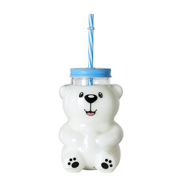 Bear straw cup with lid glass cup